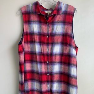 Kori Plaid Sleeveless Tunic Frayed Hem Sz L New